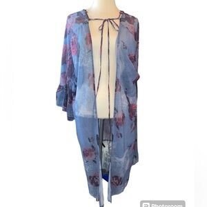 Easel kimono style cover up sheer short sleeve floral print Sz LG